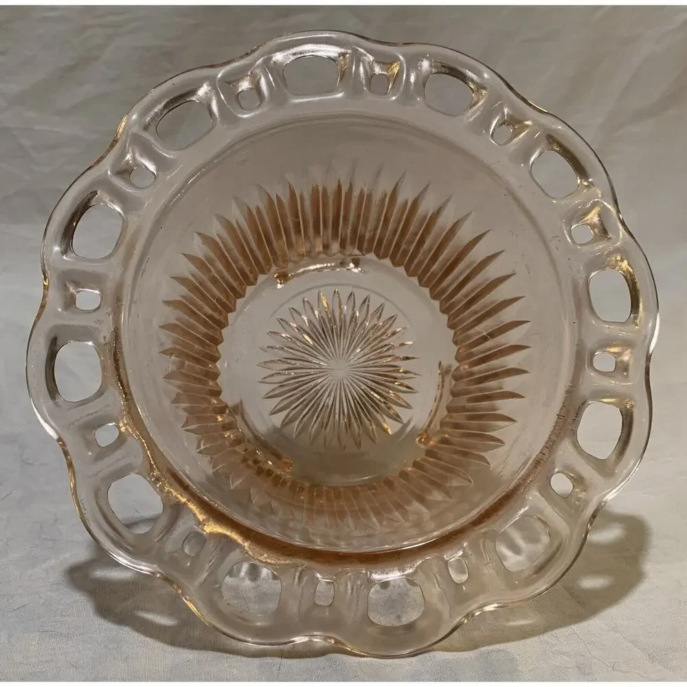 Depression Glass Pink Bowl Flower Old Colony Footed Lace Edge Ribbed Scalloped